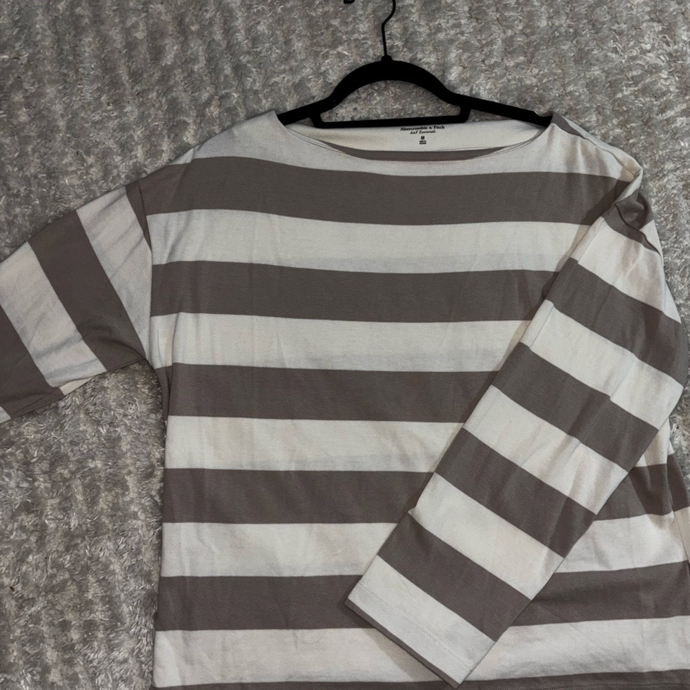 Abercrombie & Fitch Cream and Brown Striped Top